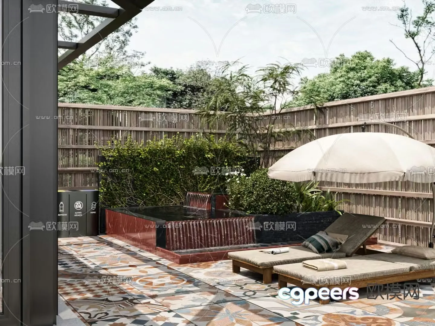 Villa courtyard sun room garden 3d model