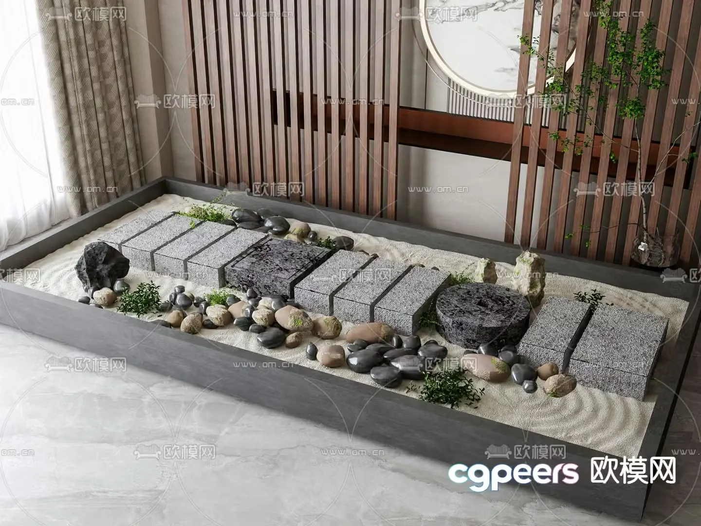 New Chinese style sketch courtyard stone stone step pedal 3D model