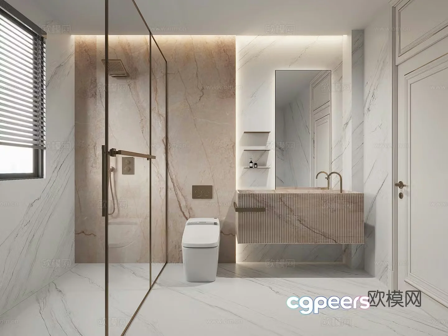 Modern light luxury bathroom dry and wet bathroom 3D model