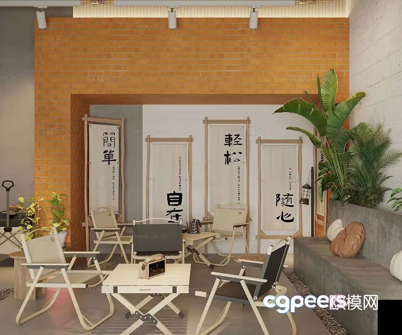 Industrial style coffee shop 3d model