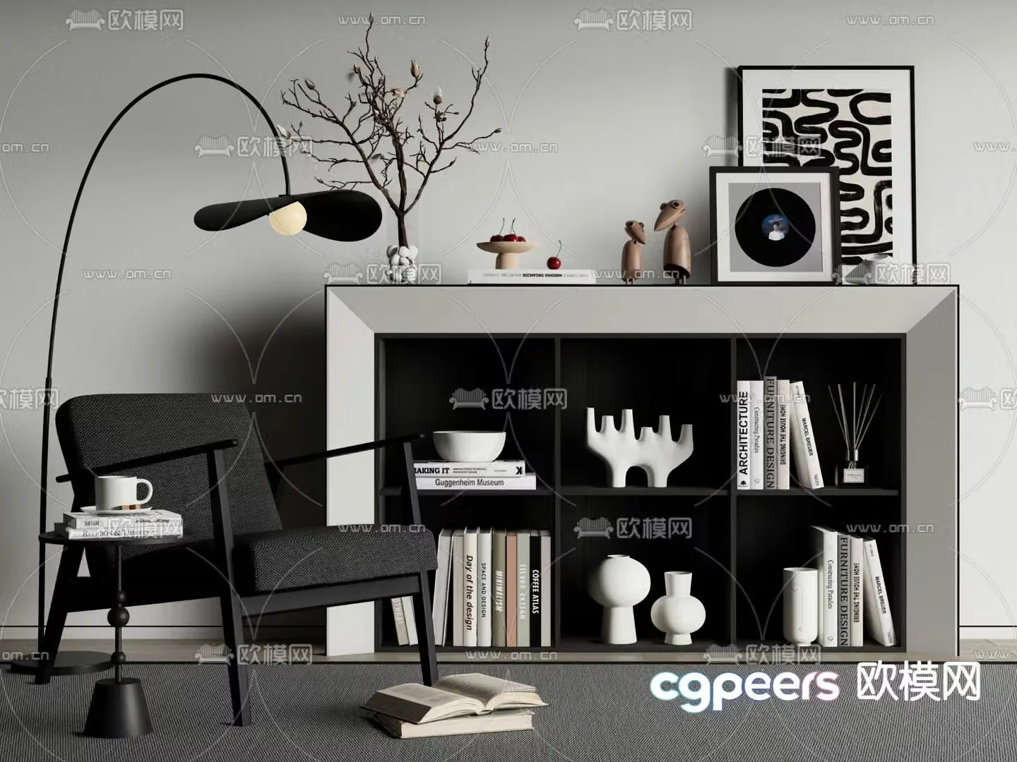 Bookcase low cabinet display cabinet 3d model