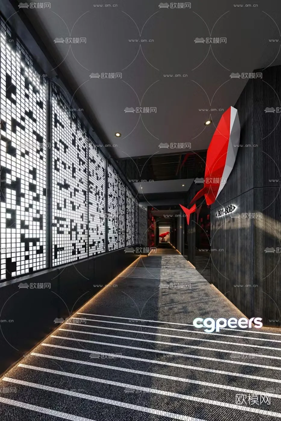 Modern hotel aisle corridor 3d model