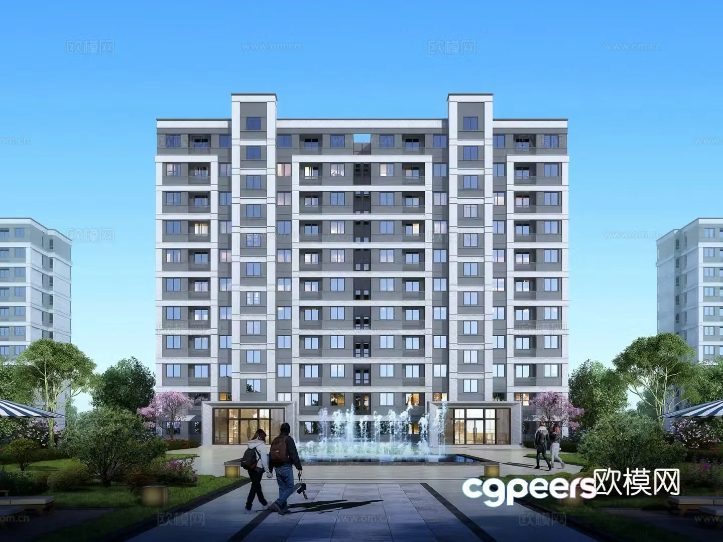 3D model of high-rise residential building exterior