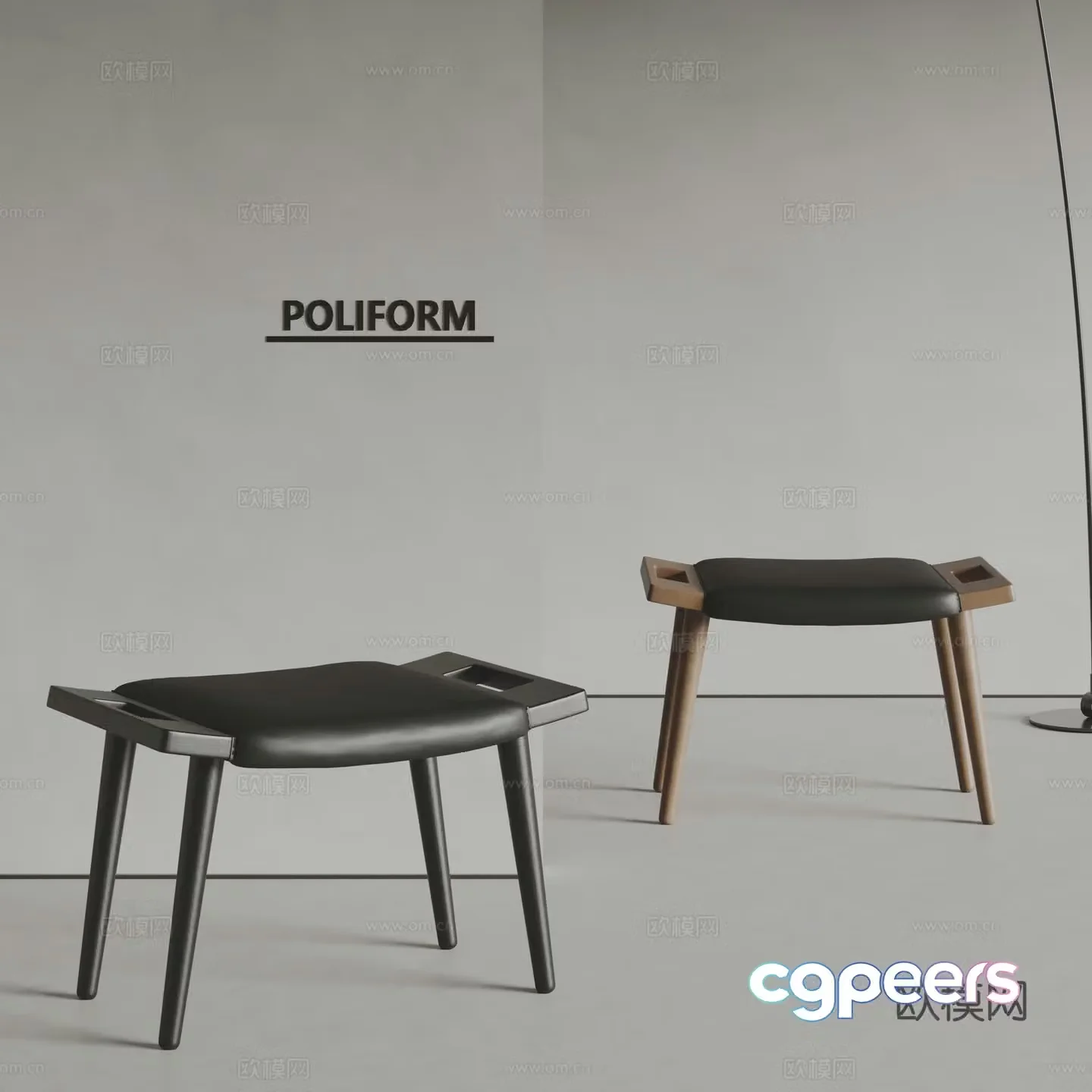 poliform modern wooden stool low stool stool 3d model