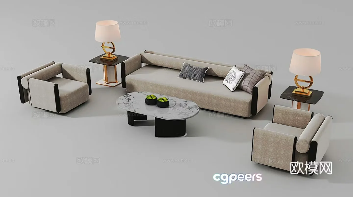 New Chinese style negotiation sofa coffee table table chair combination 3D model