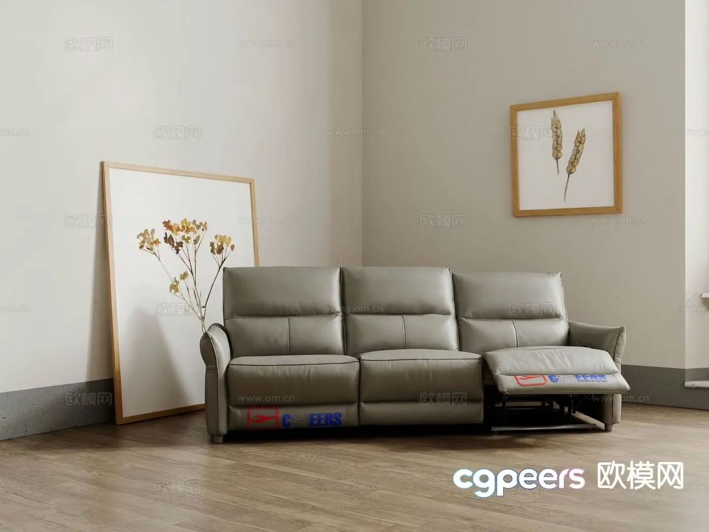 leather sofa three seater sofa 3d model