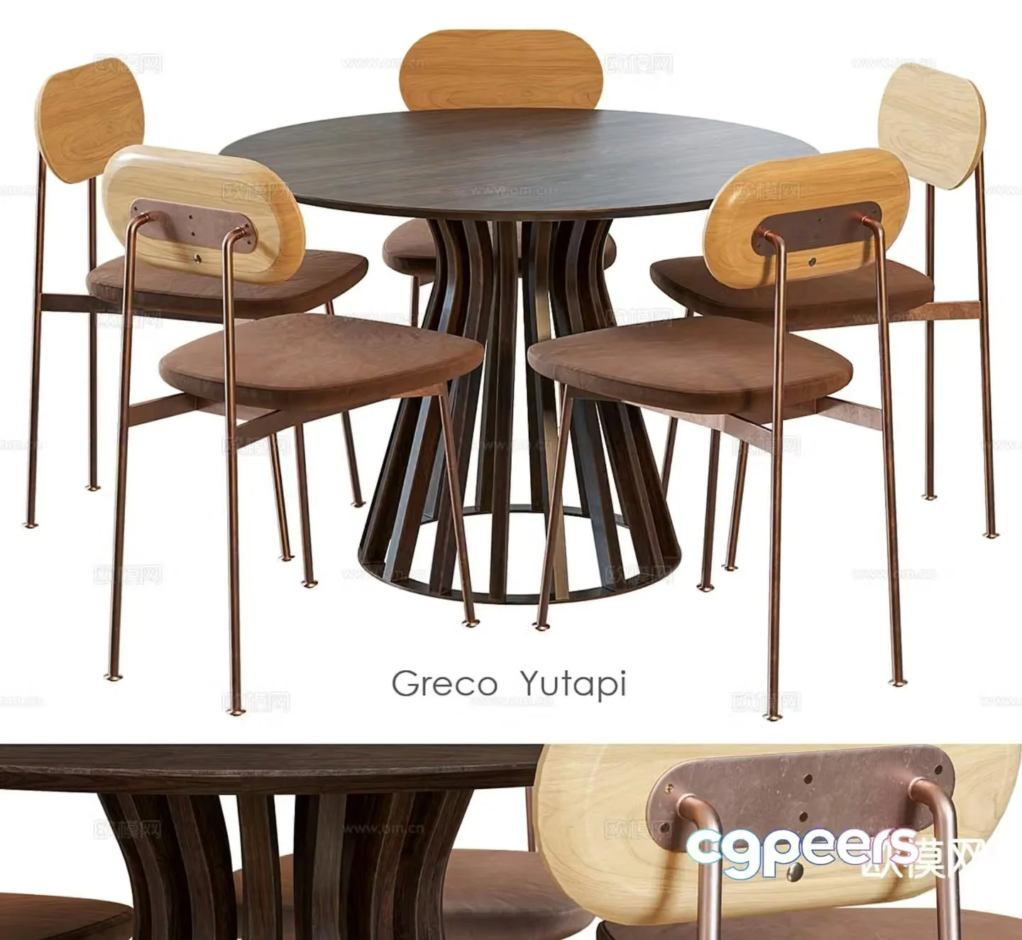 Medieval style dining table and chairs round dining table 3D model