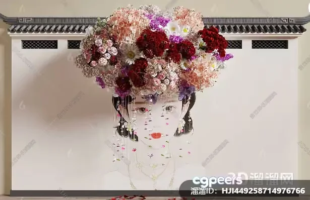 A Painting Of A Woman With A Floral Headdress 3D Model – 6688 – VRAY Render
