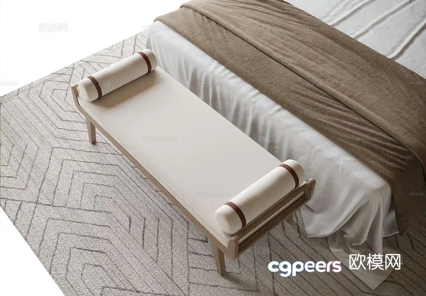 New Chinese style bed end stool bench sofa stool 3d model