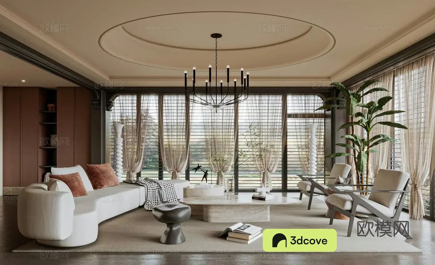 French medieval style living room sofa single chair coffee table curtain carpet bookshelves decoration