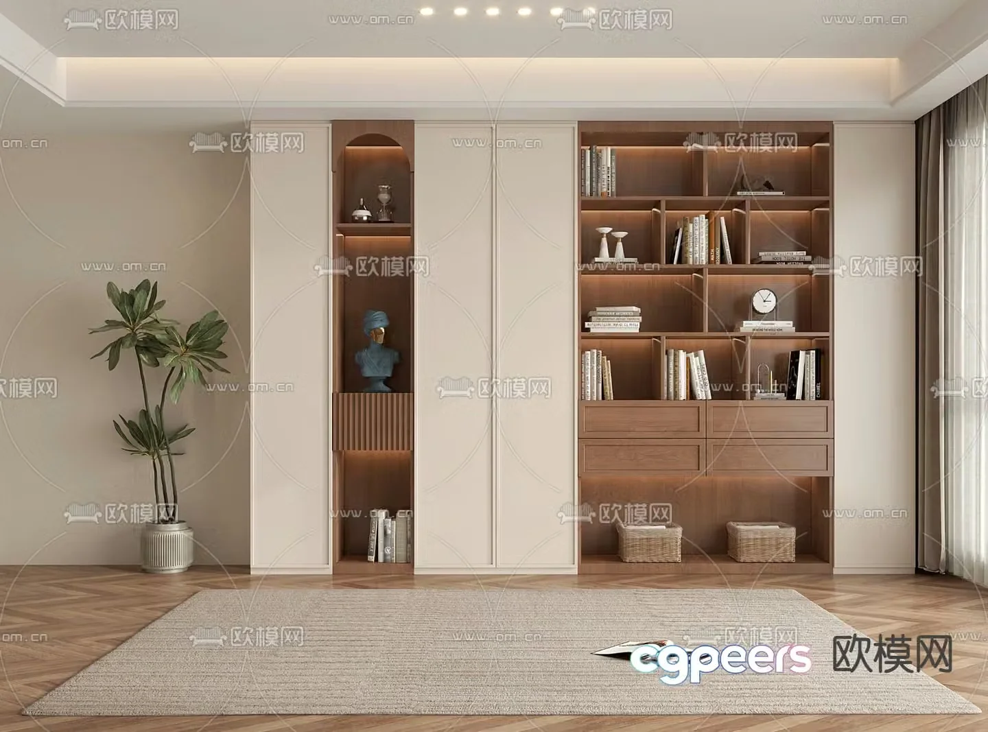 Medieval style bookcase decorative cabinet 3d model