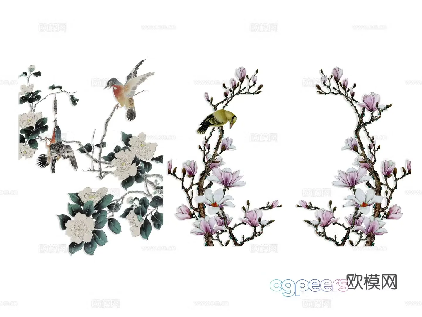 National tide carving flower silhouette wintersweet flowers peony national flower national style peach blossom cherry blossom pink 3d model