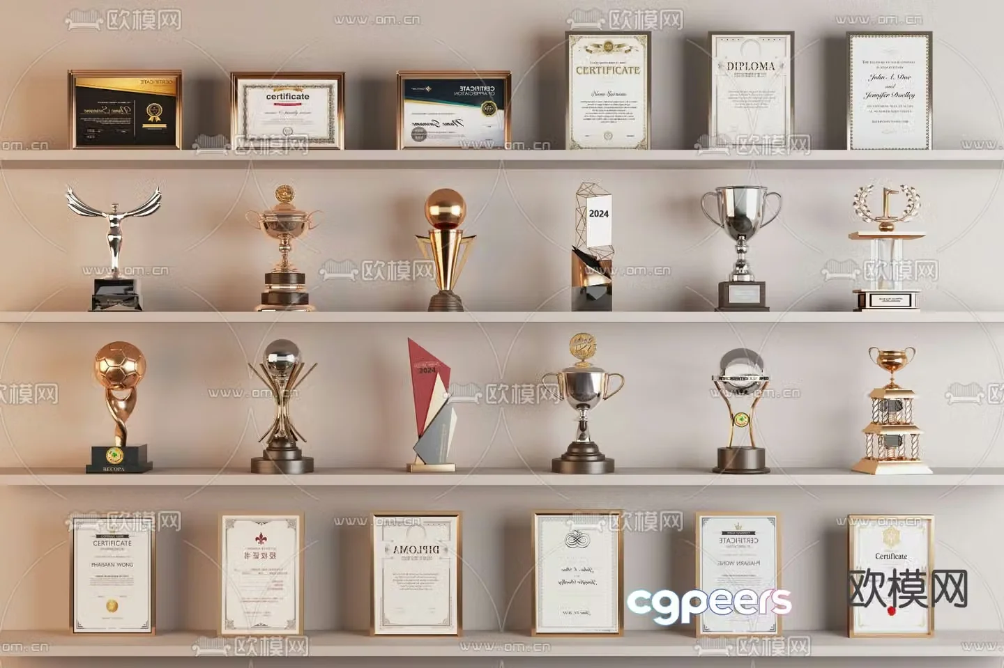 Certificate of Trophy Medal Certificate of Honor 3d Model