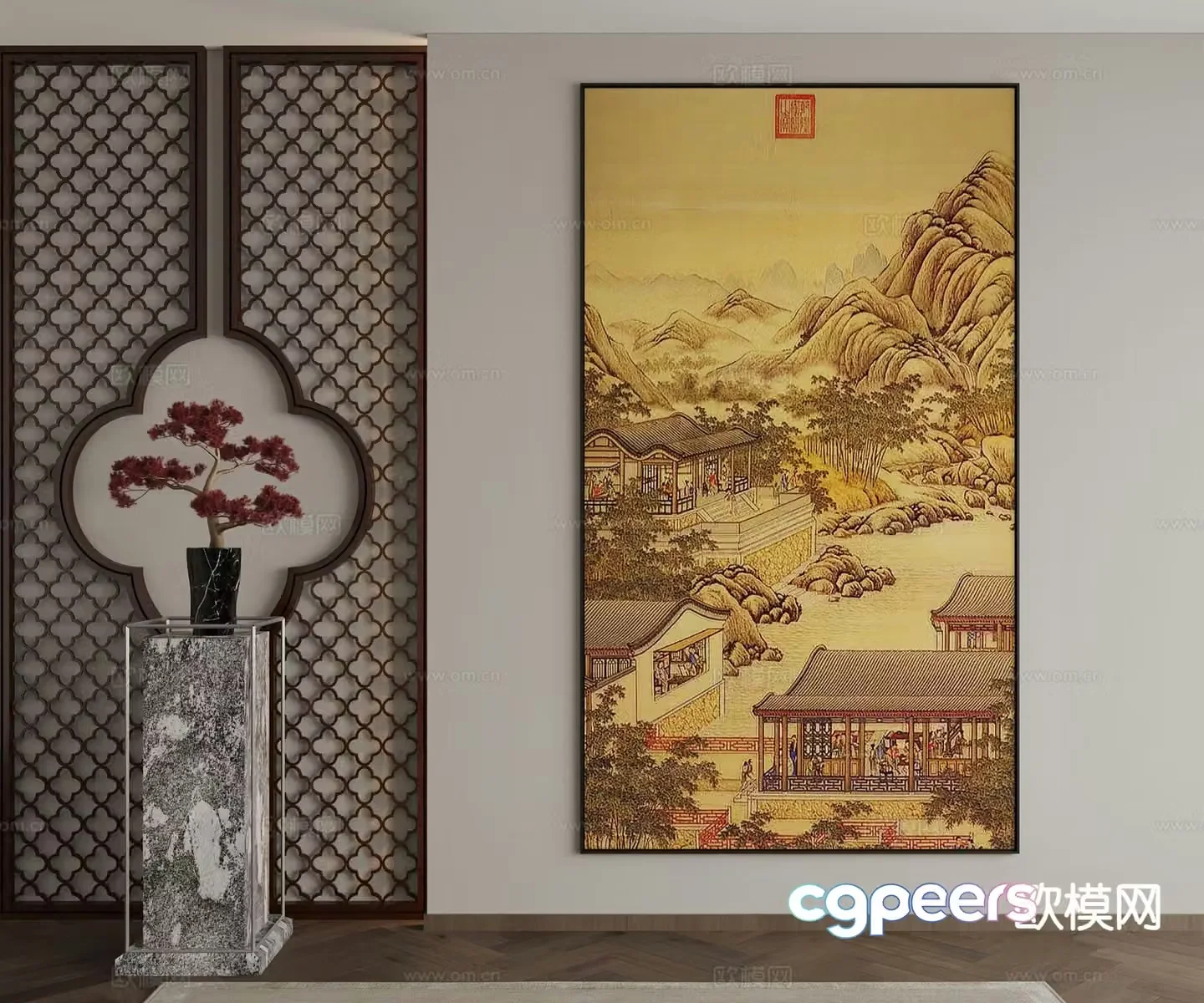 New Chinese style ink painting landscape painting decorative painting 3D model