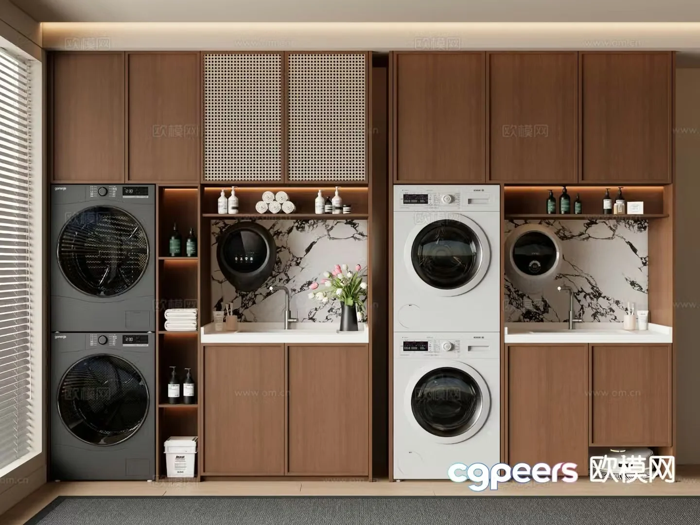 Medieval style balcony cabinet washing machine cabinet 3d model
