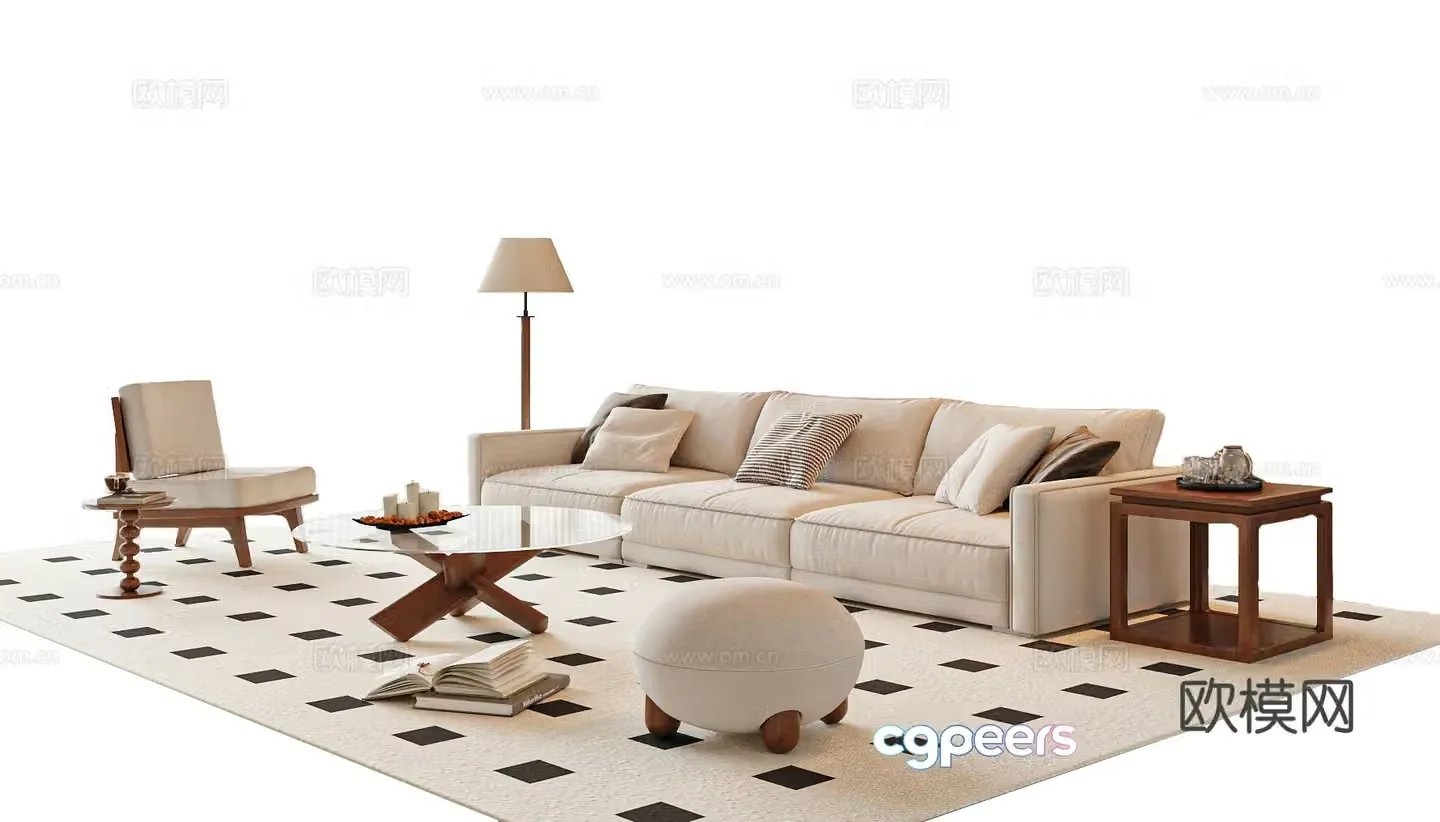 Medium style sofa coffee table combination living room sofa casual sofa 3D model