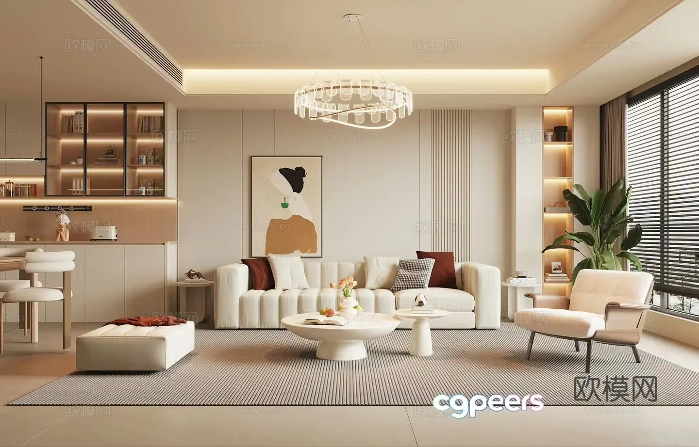 Modern Cream Style Restaurant 3D Model