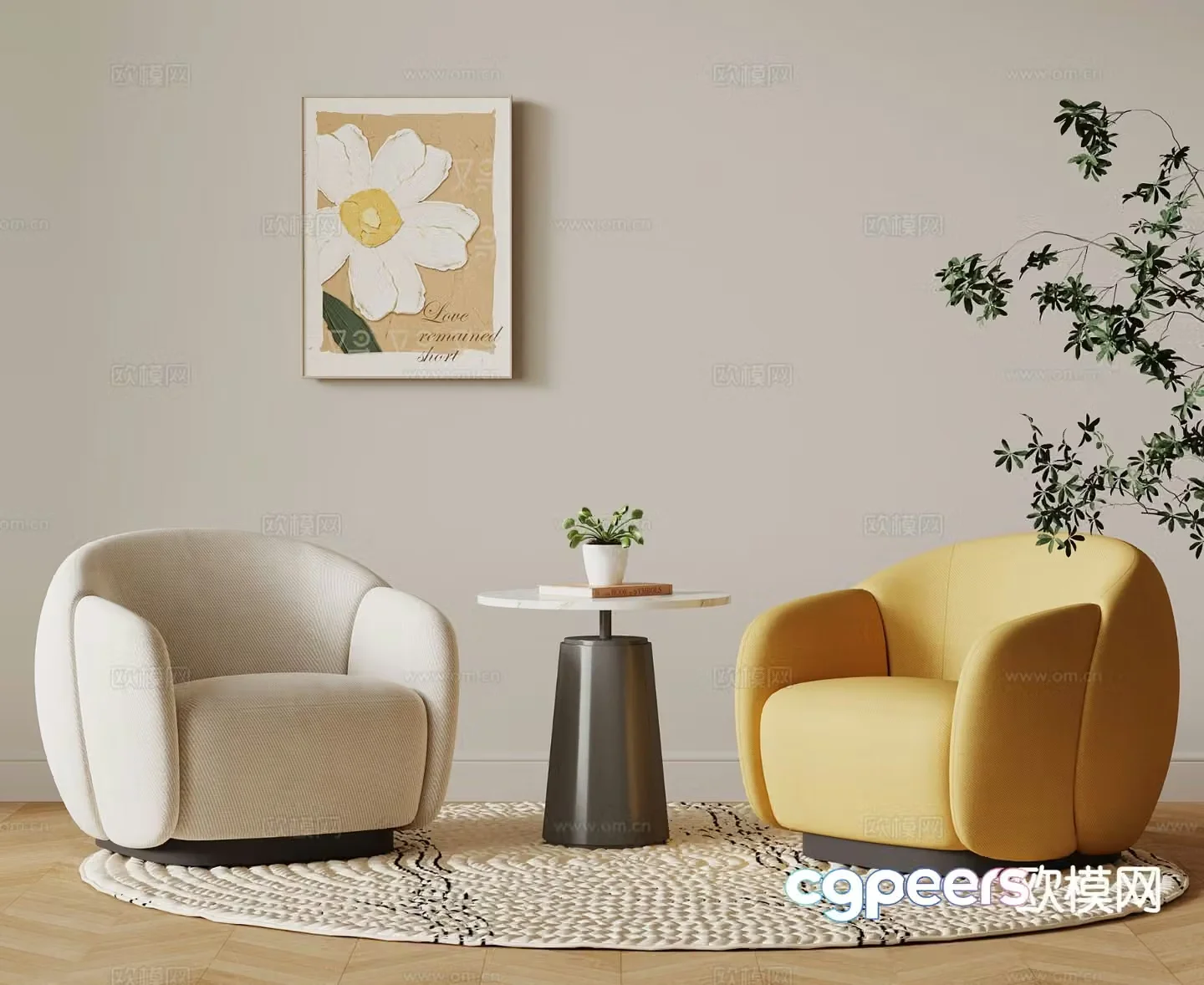 Cream style leisure sofa negotiation table and chairs negotiation sofa 3d model
