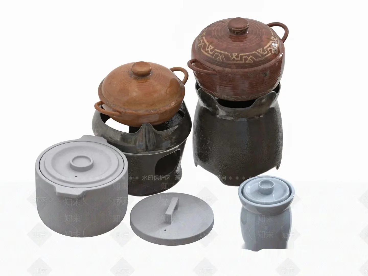 Brown Ceramic Pots 3D Model – 4344 – VRAY Render