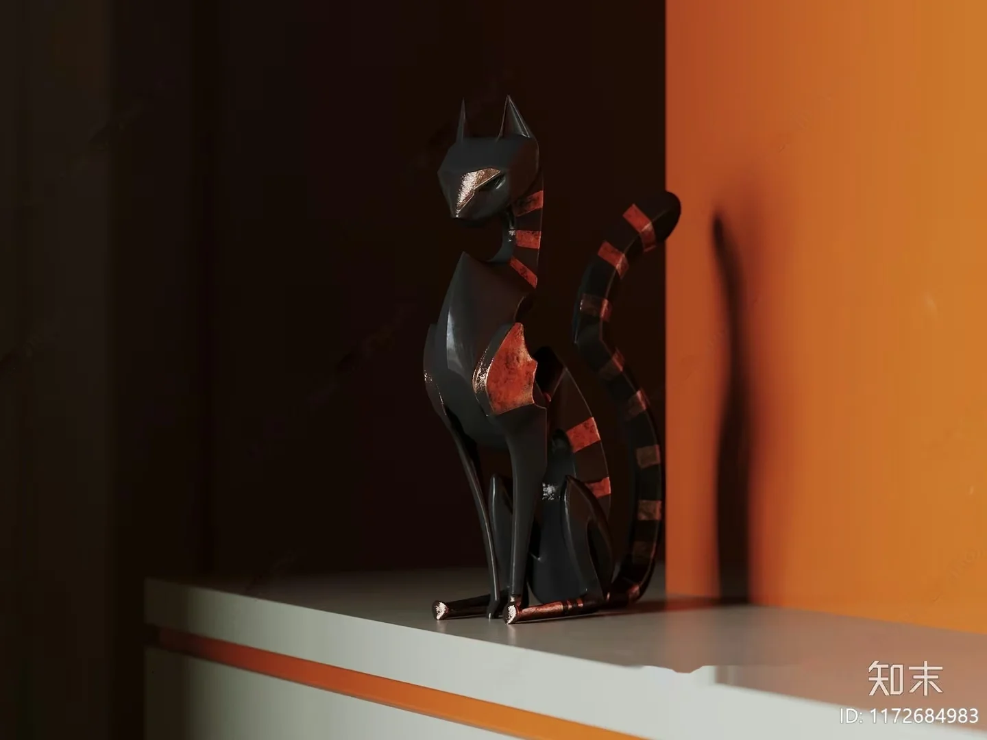 A 3D Rendering Of A Black Cat With Copper Accents 3D Model – 14826 – CORONA Render