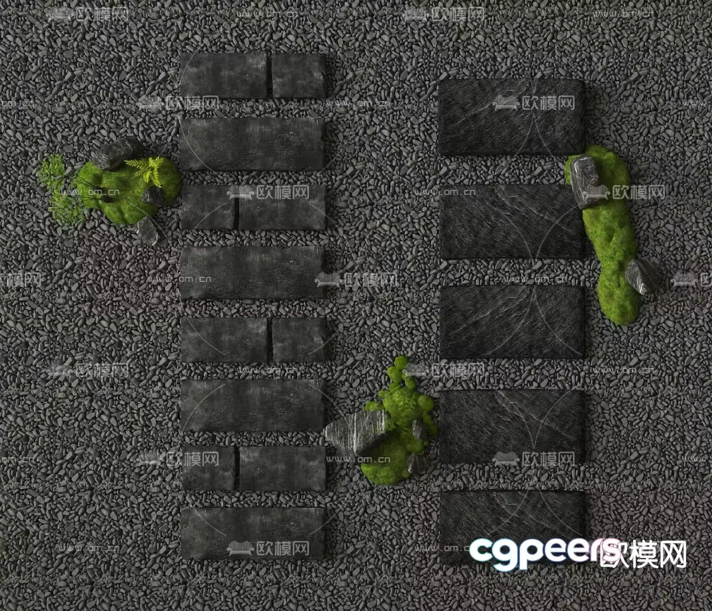 Landscape steps garden paving bluestone slabs gravel trails stone steps 3D model