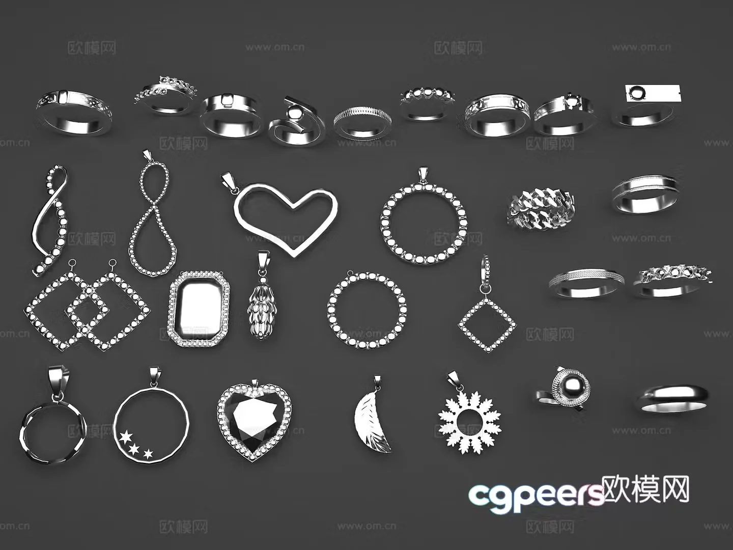 Jewelry Earrings Necklace Petals Jewelry Ring 3d Model