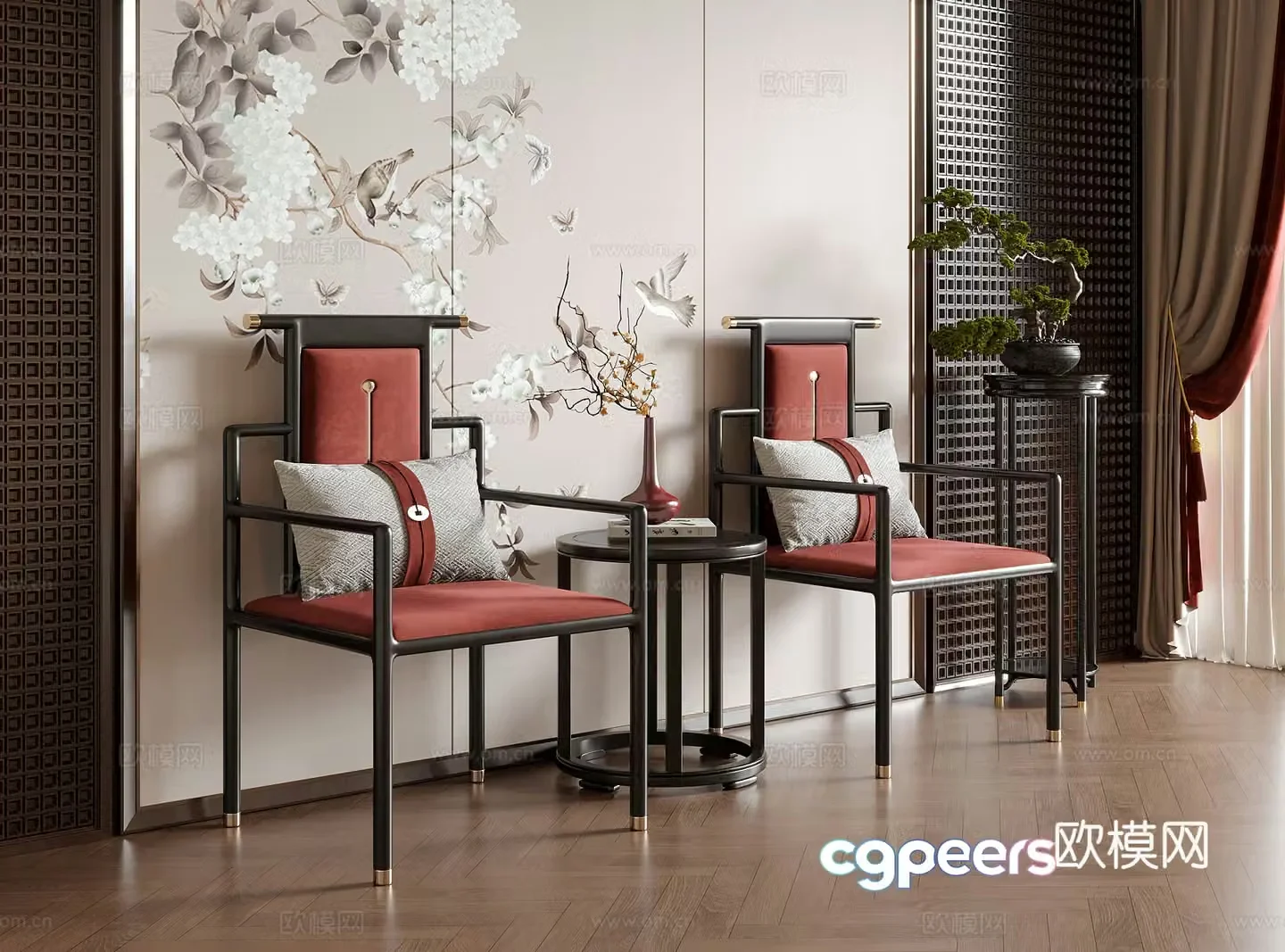 New Chinese dining chair leisure chair single chair armchair tea chair 3d model