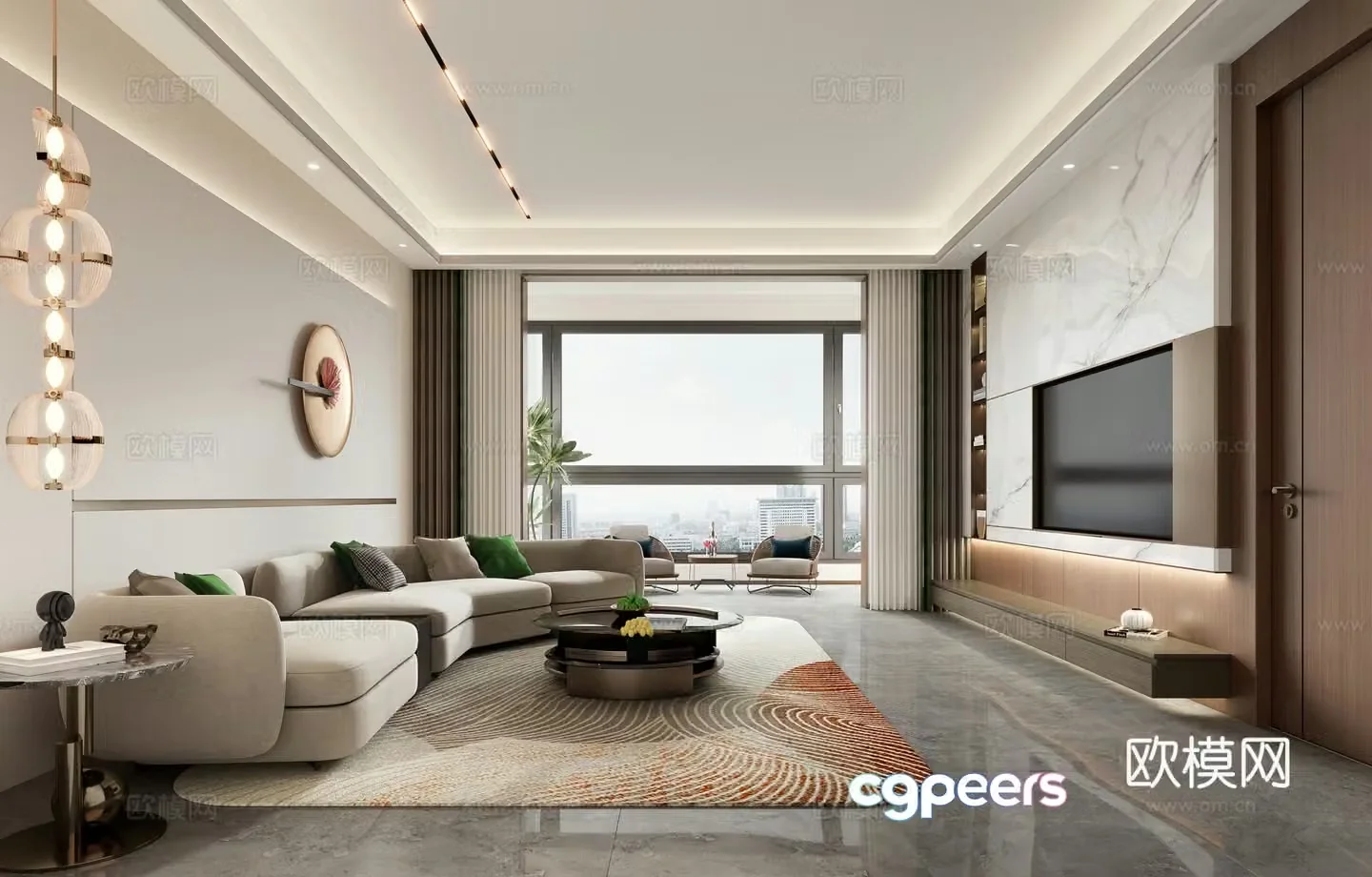 Modern light luxury living and dining room bedroom design sense stable and atmospheric 3D model
