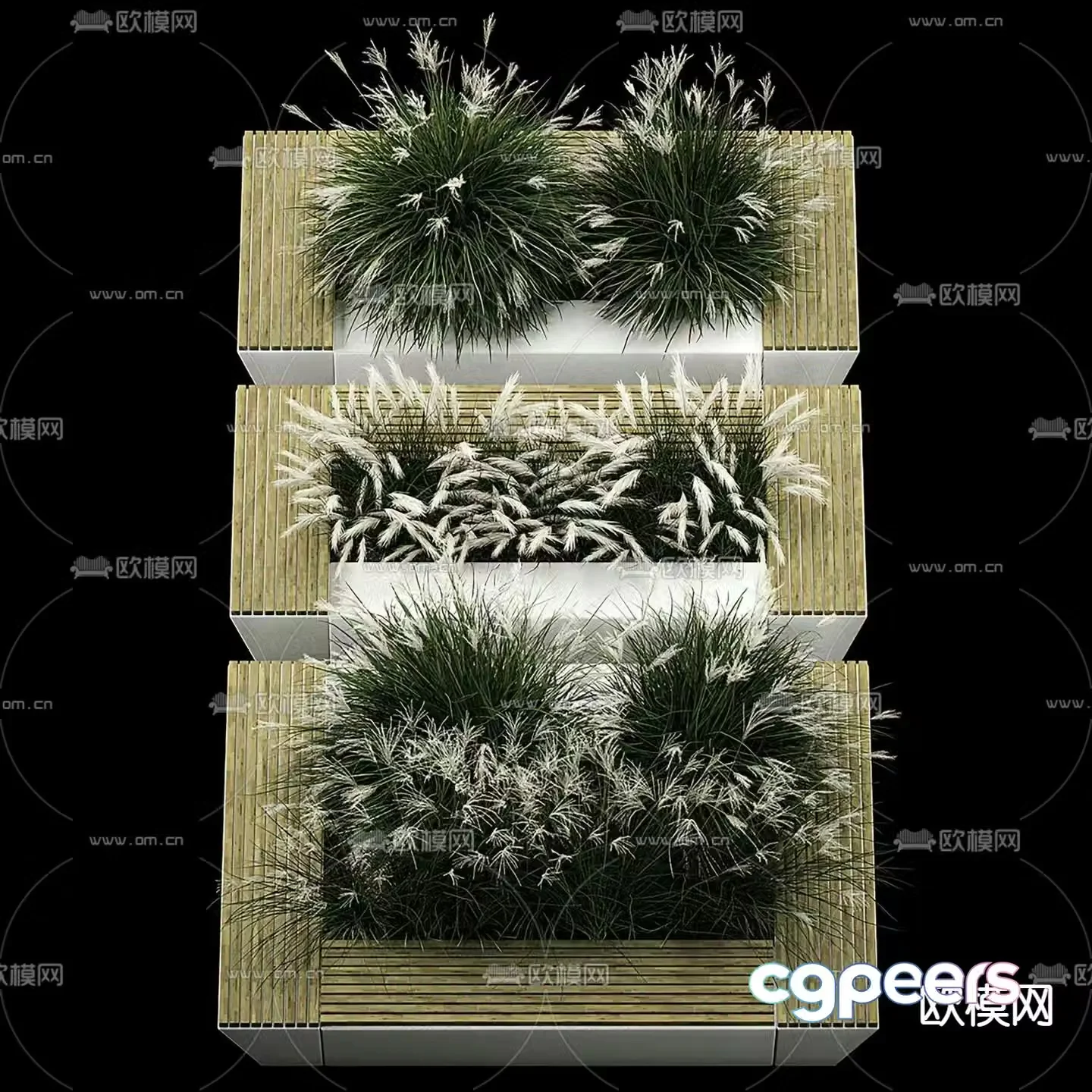 Outdoor flower box flower trough flower bed feather grass 3D model