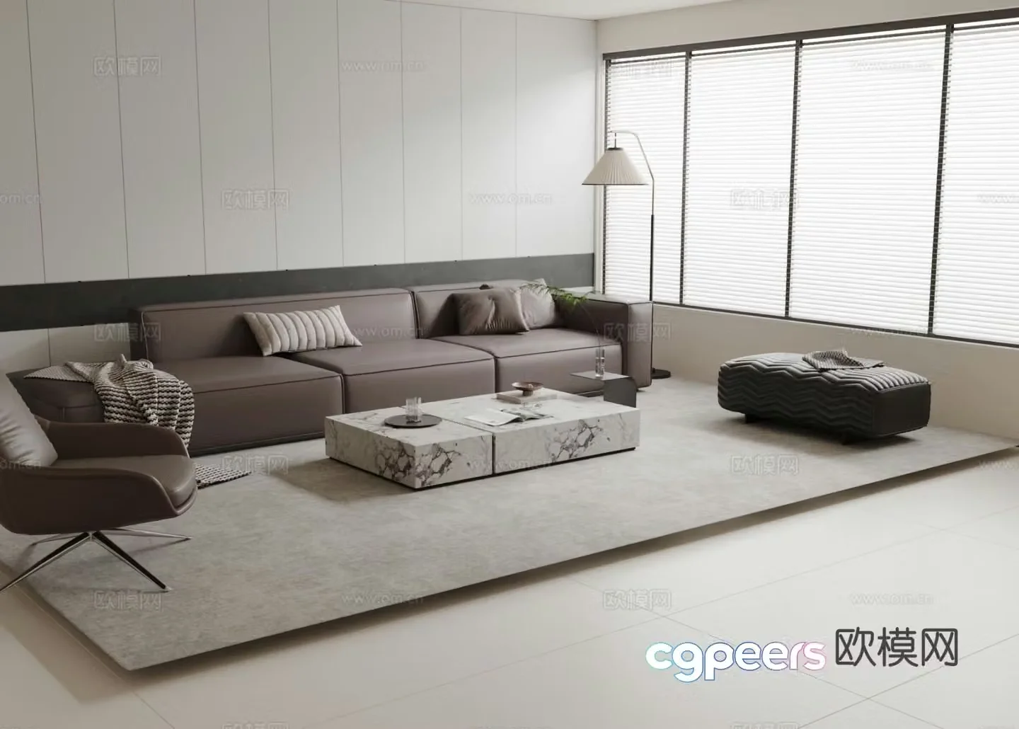 Italian three-person sofa modular sofa 3D model
