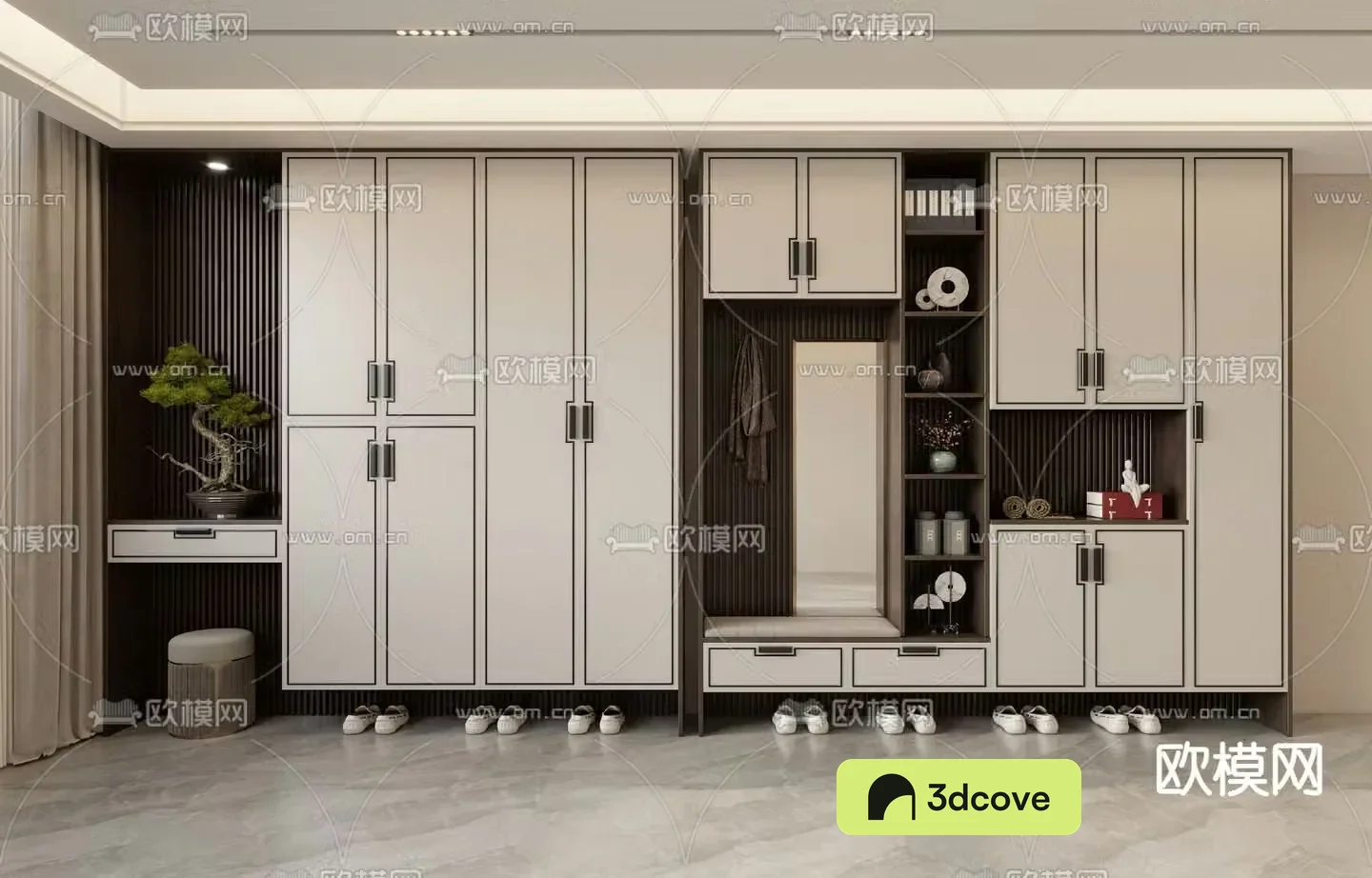 New Chinese style shoe cabinet 3D model of the entrance shoe cabinet