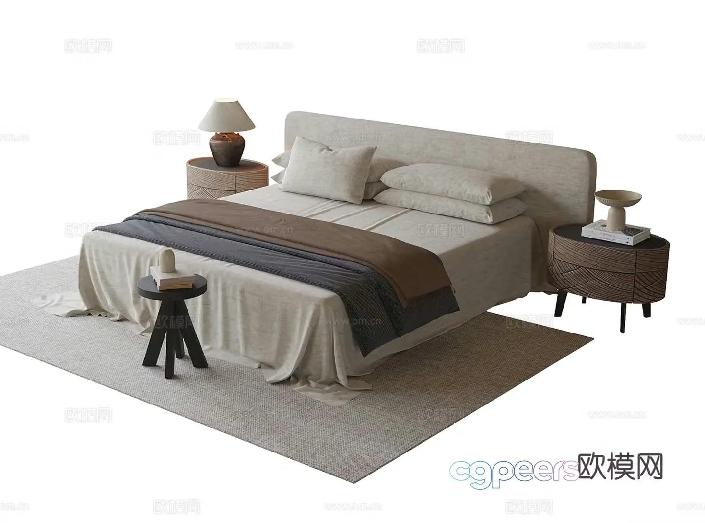 Wabi-sabi double bed 3d model