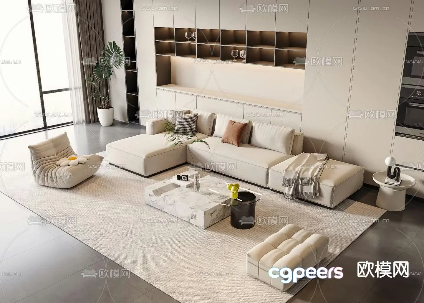 Cream style modular sofa 3d model