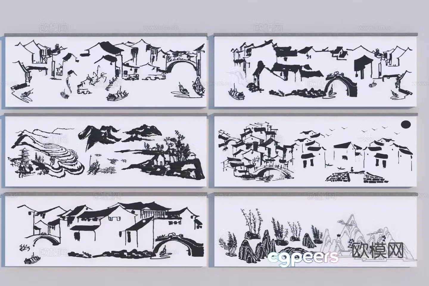 New Chinese traditional pattern wall 3D model