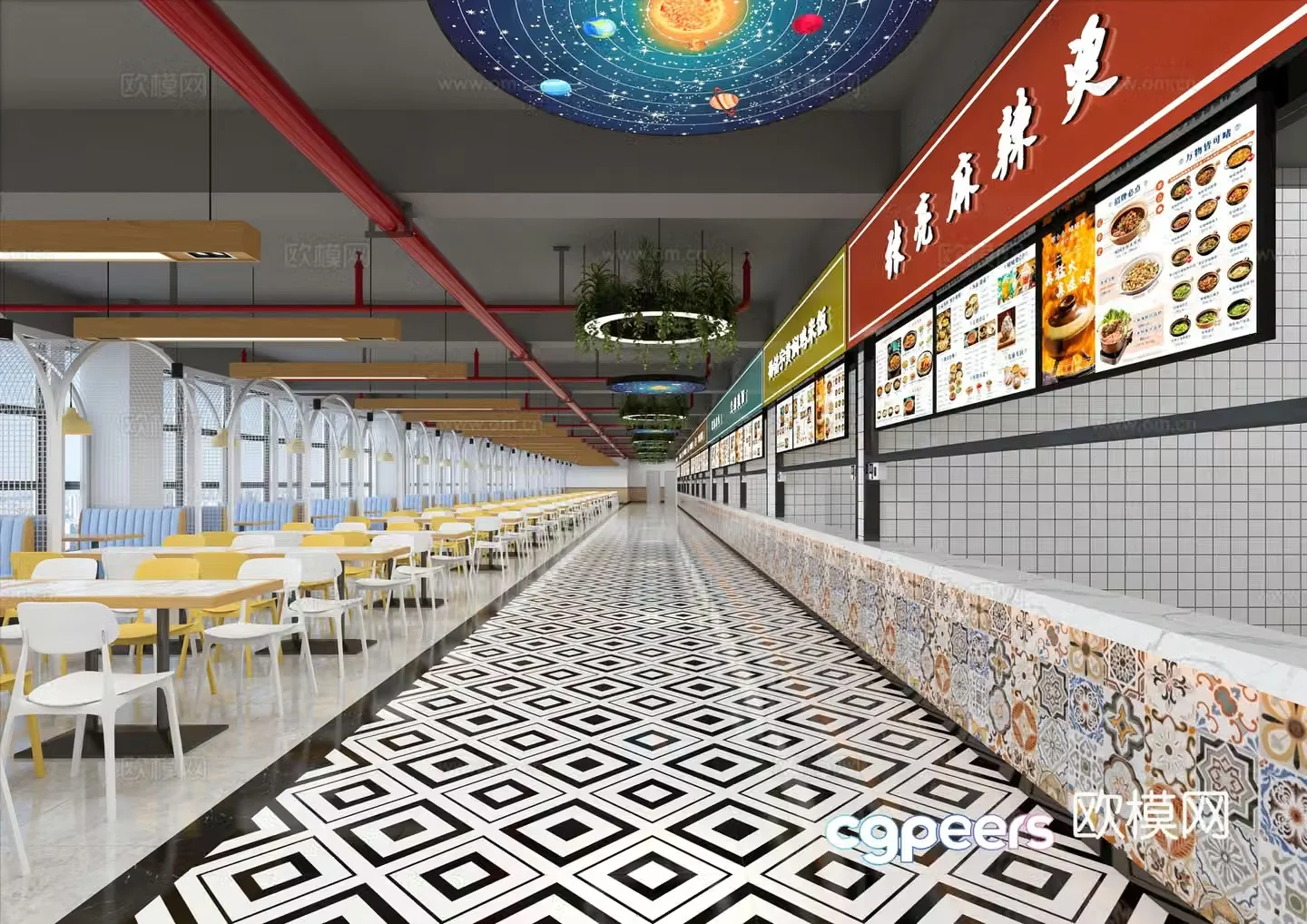 Modern school cafeteria university cafeteria staff restaurant 3d model