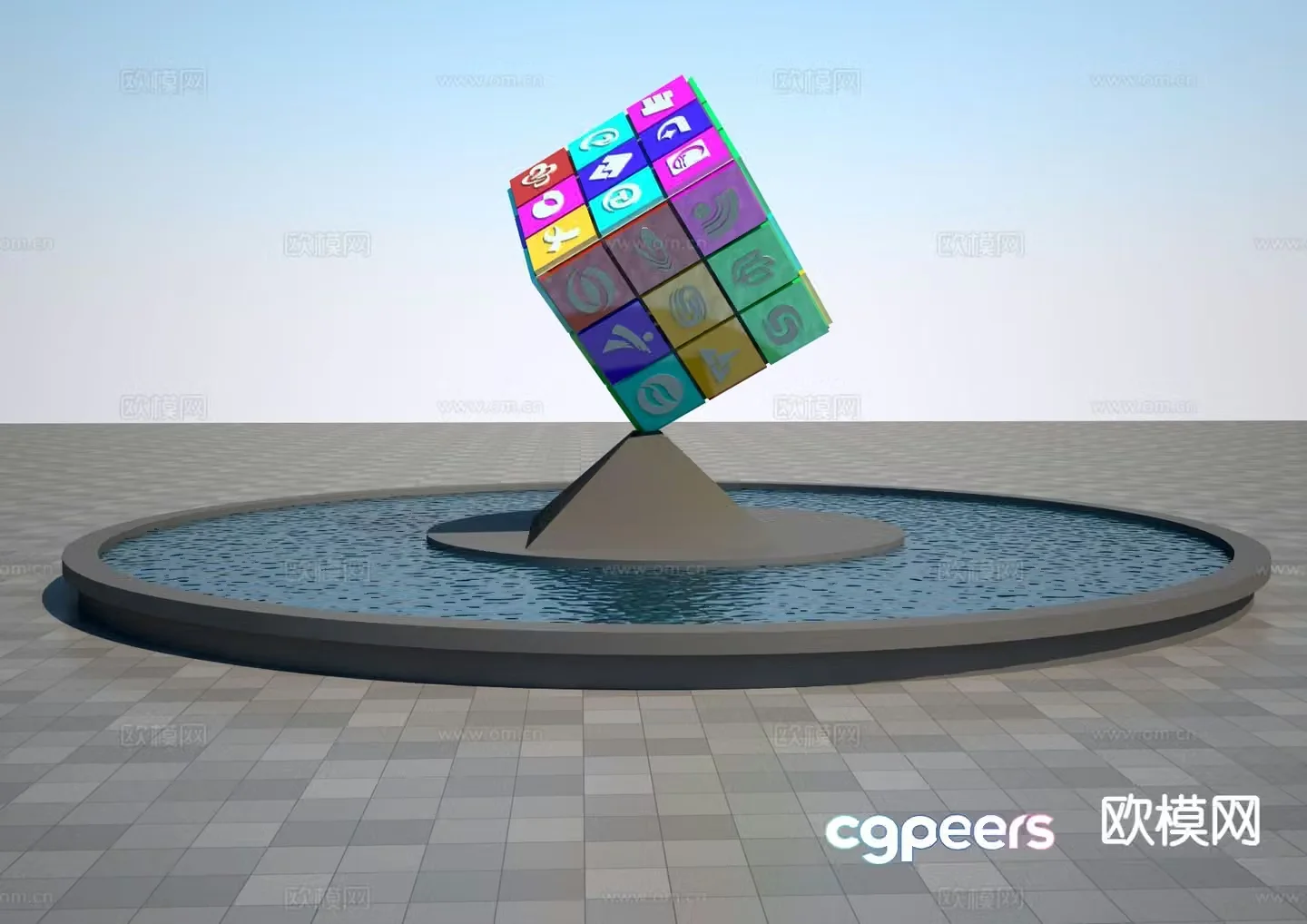 Rubik’s Cube Sculpture Landscape Sculpture 3D Model