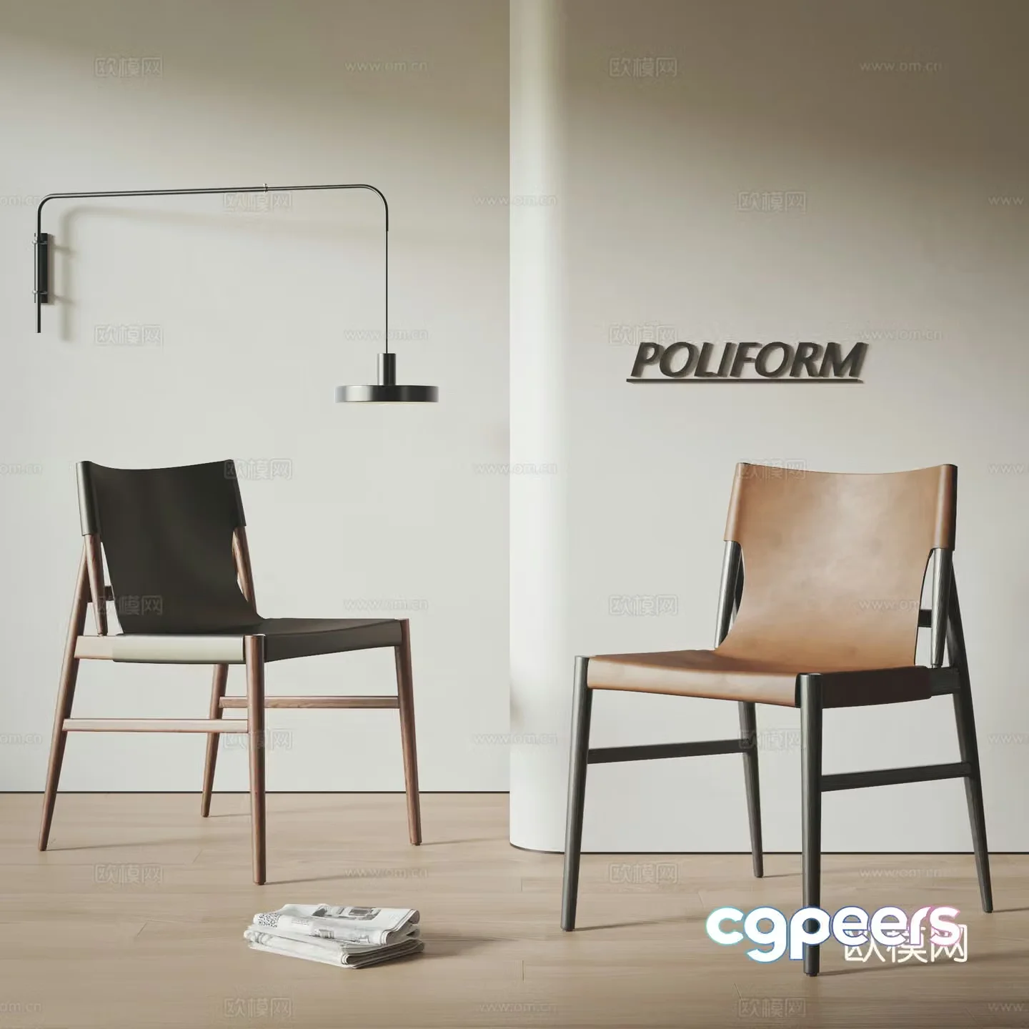 POLIFORM Modern dining chair combination Leather chair Wooden chair Writing chair Single chair 3D model