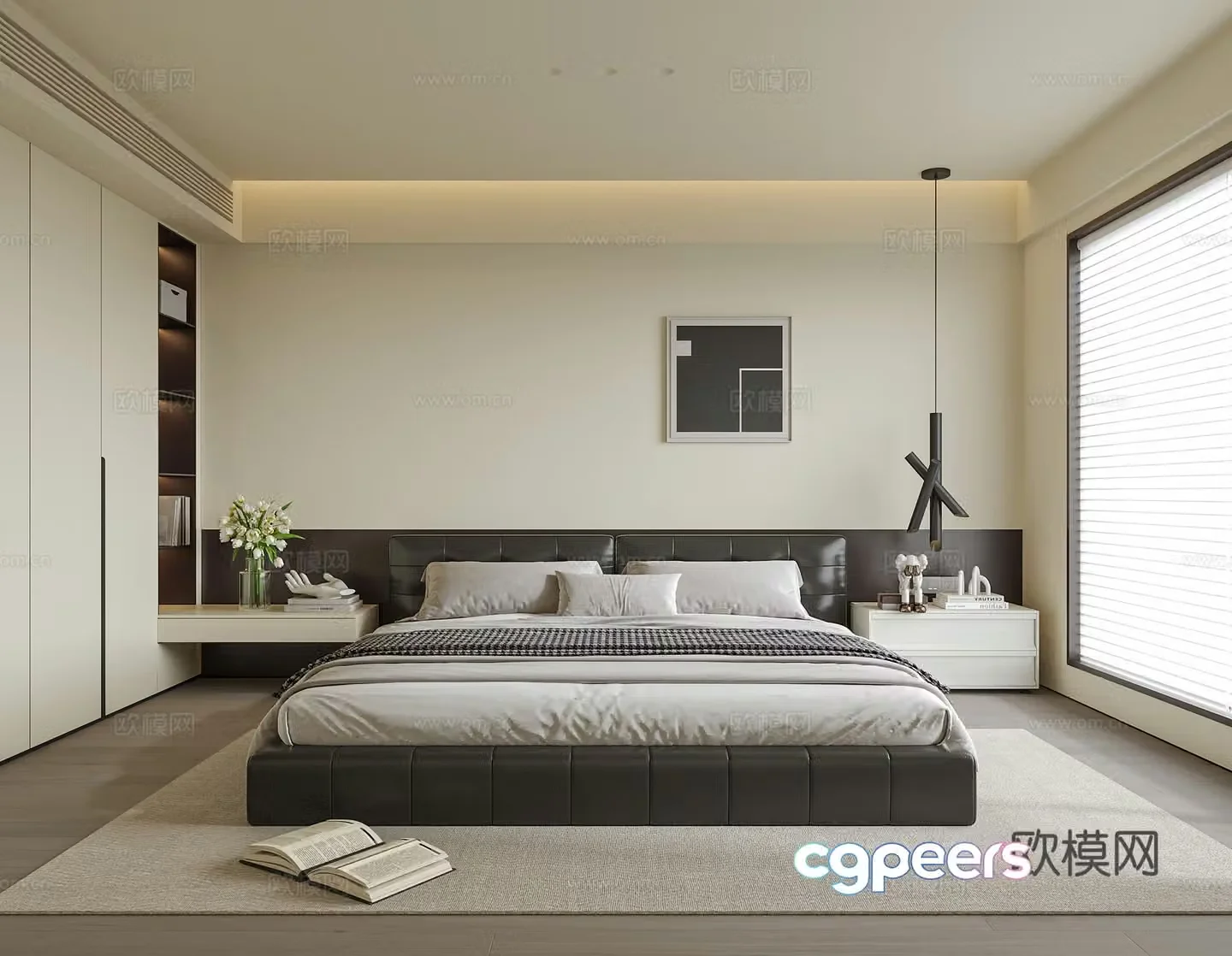 Modern bedroom Double bed nightstand 3d model