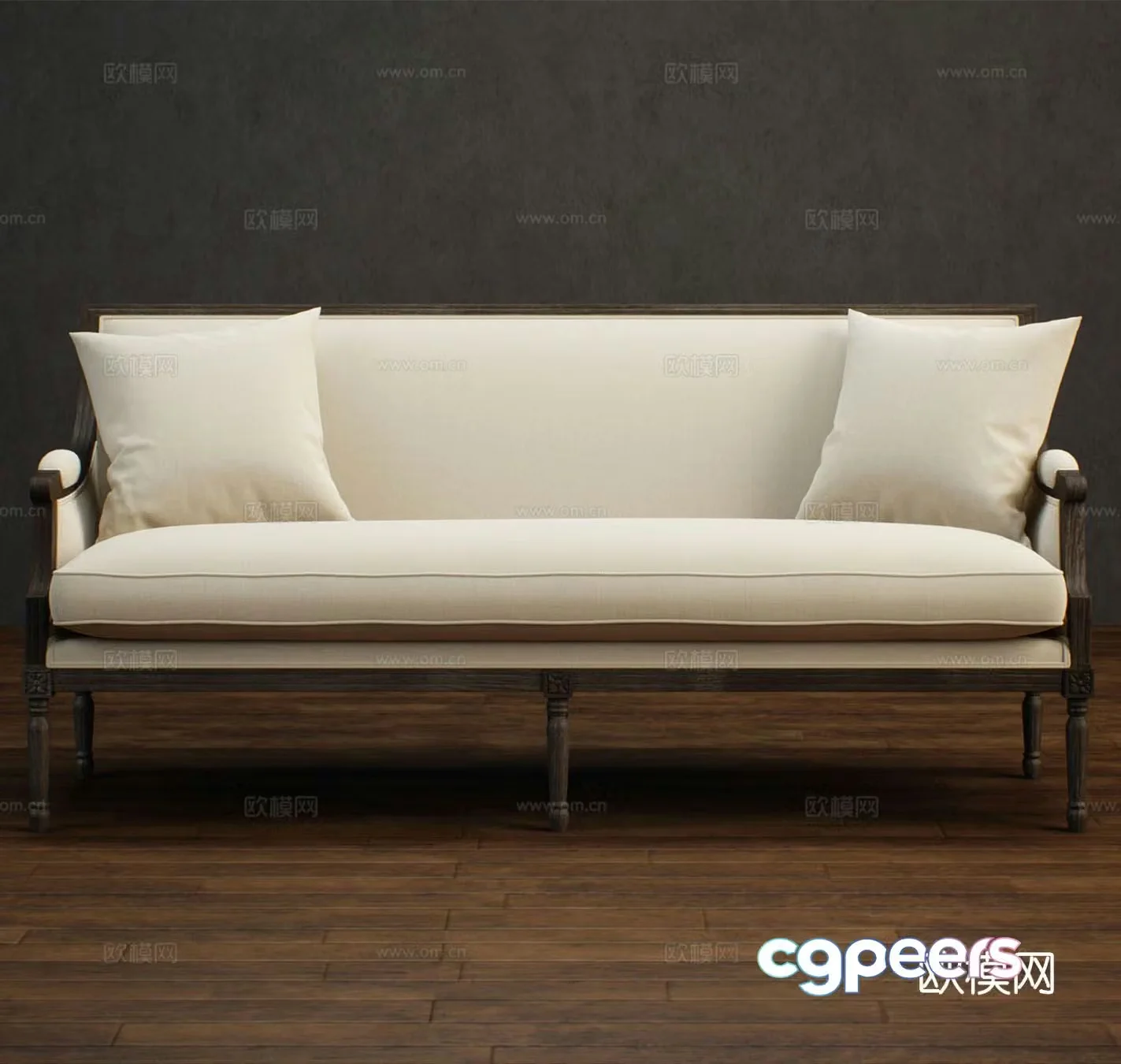 Simple European double sofa 3d model