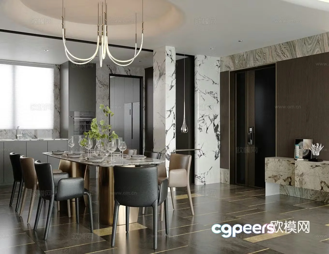 Italian home restaurant Open restaurant Dining table and chair combination Tableware 3D model