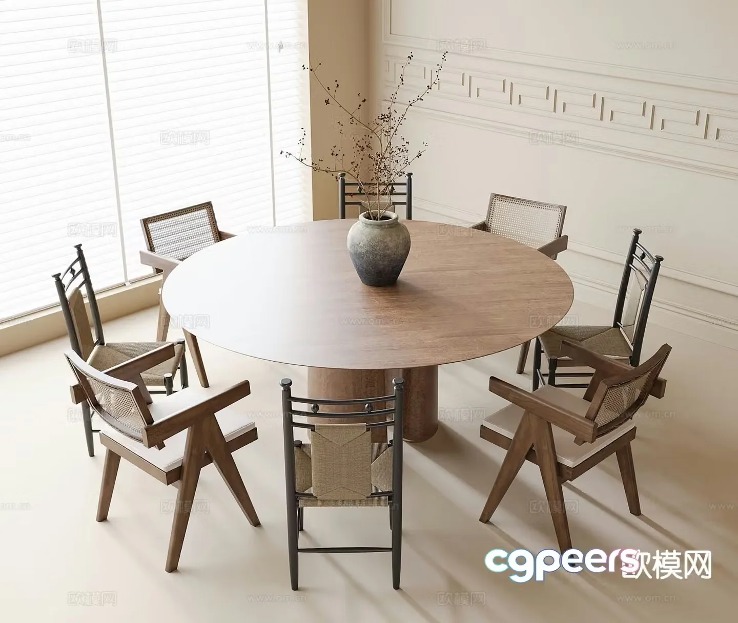 Medieval style dining table and chairs round table 3d model