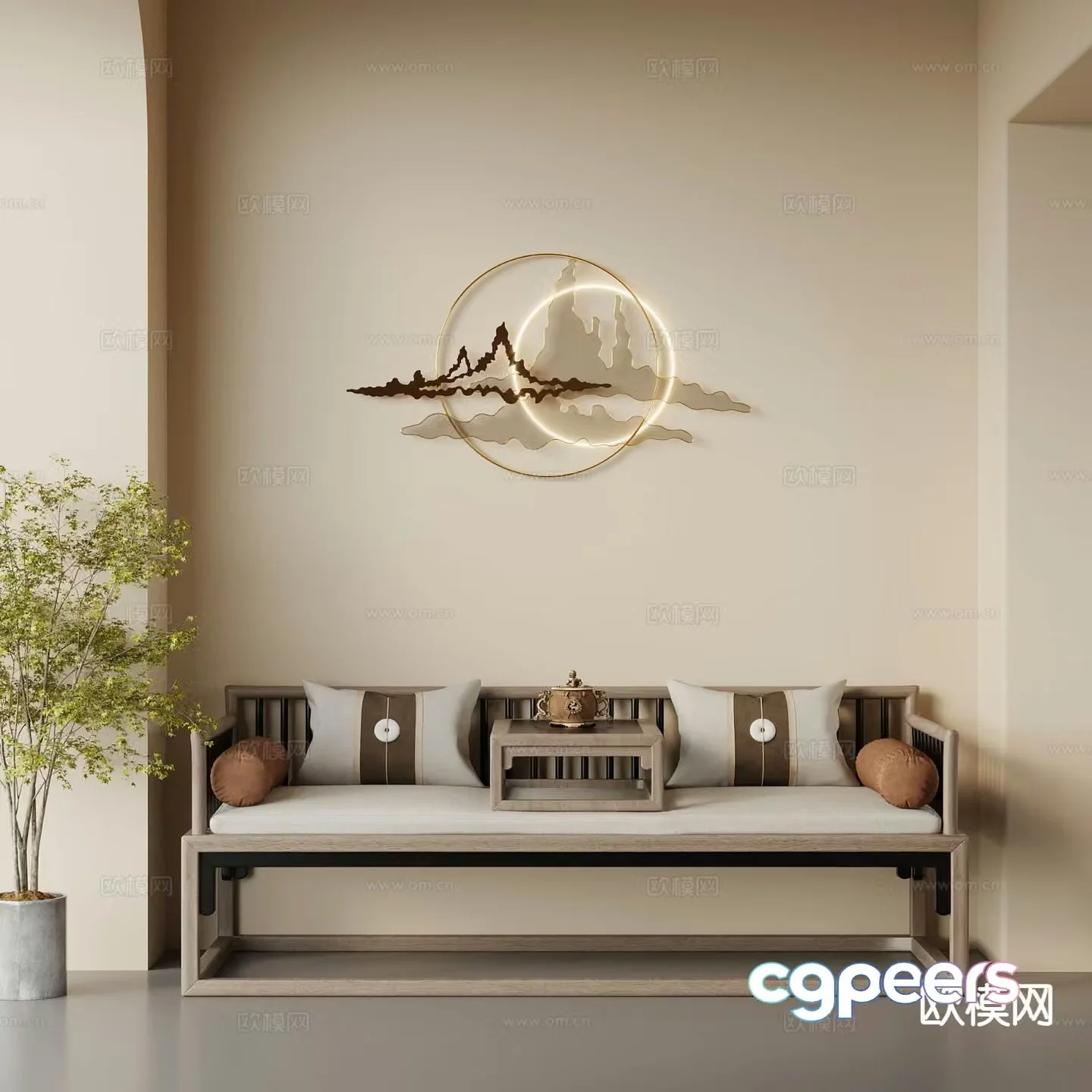 New Chinese style Luohan bed Luohan collapse 3D model