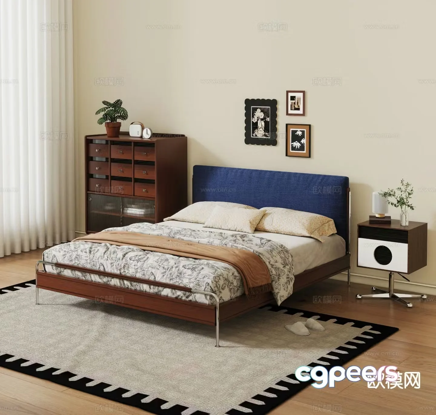 Medieval style double bed solid wood bed 3d model