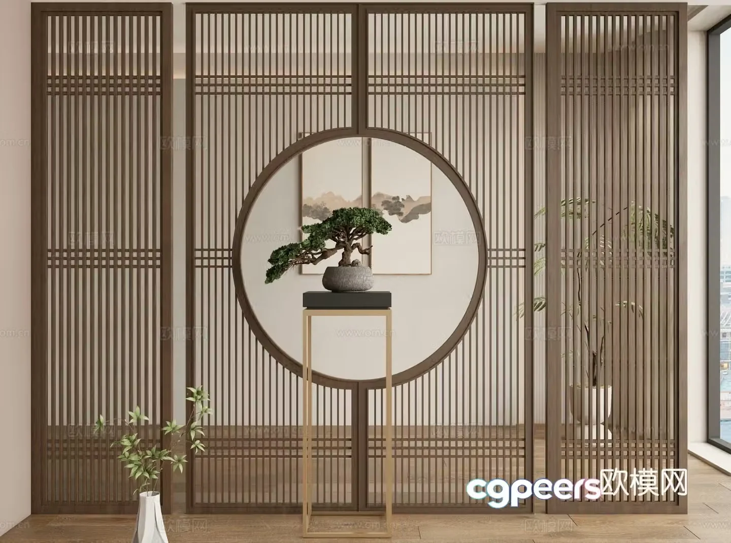 New Chinese style screen decorative screen entrance screen 3D model