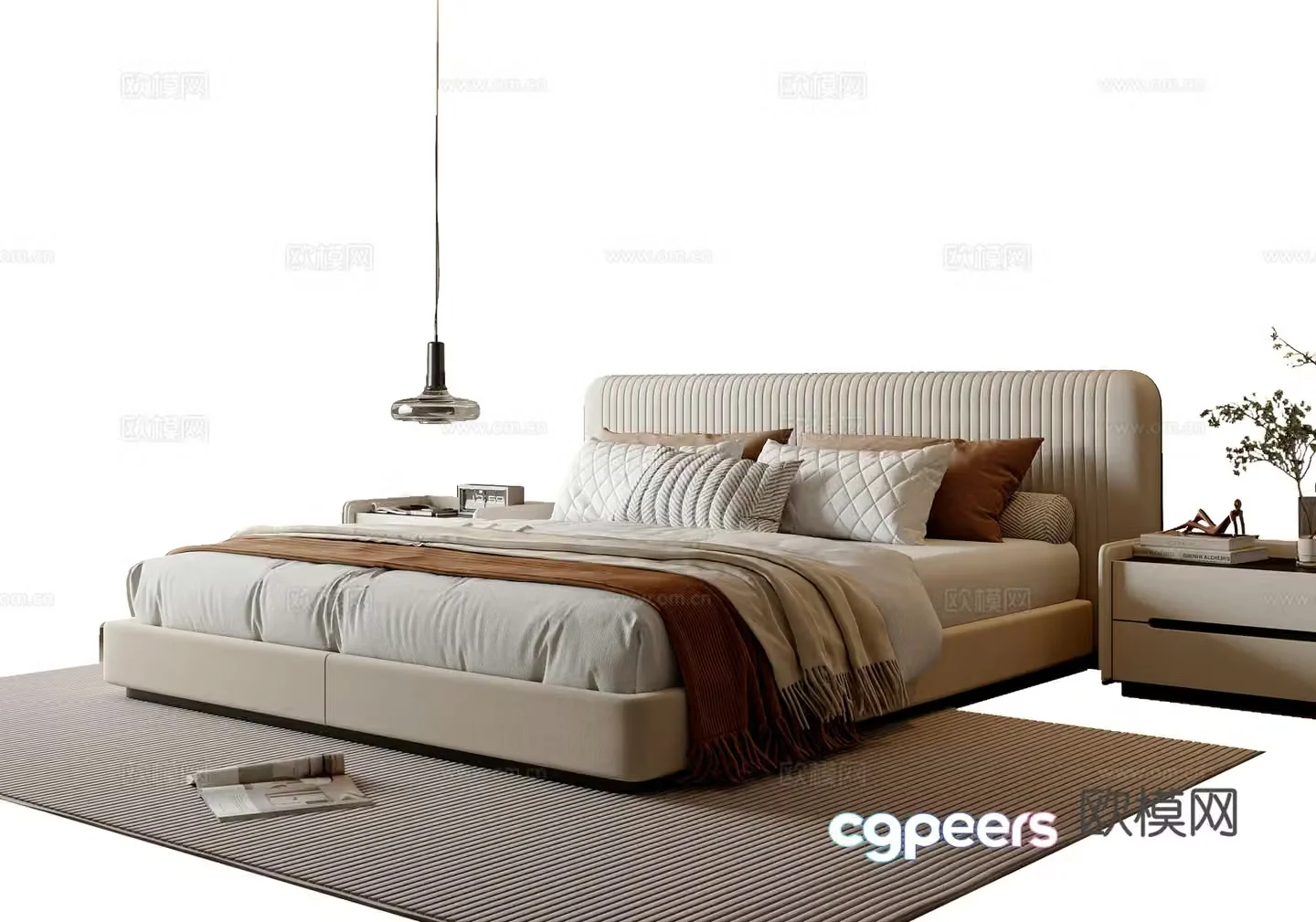 Modern simple double bed bedside table bedside chandeliers bedside table ornaments 3D model