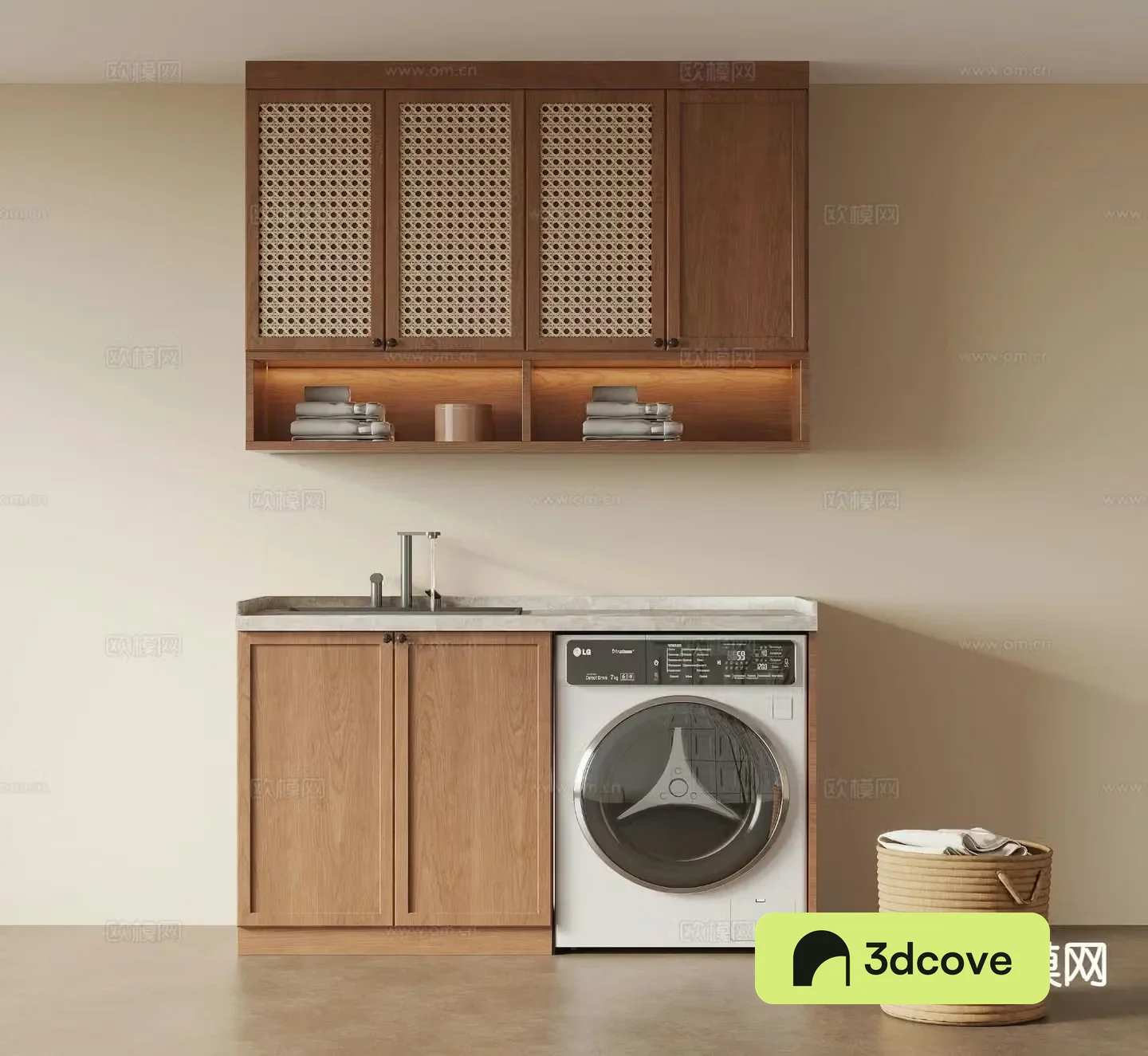 Middle-aged washing machine cabinet balcony cabinet 3D model