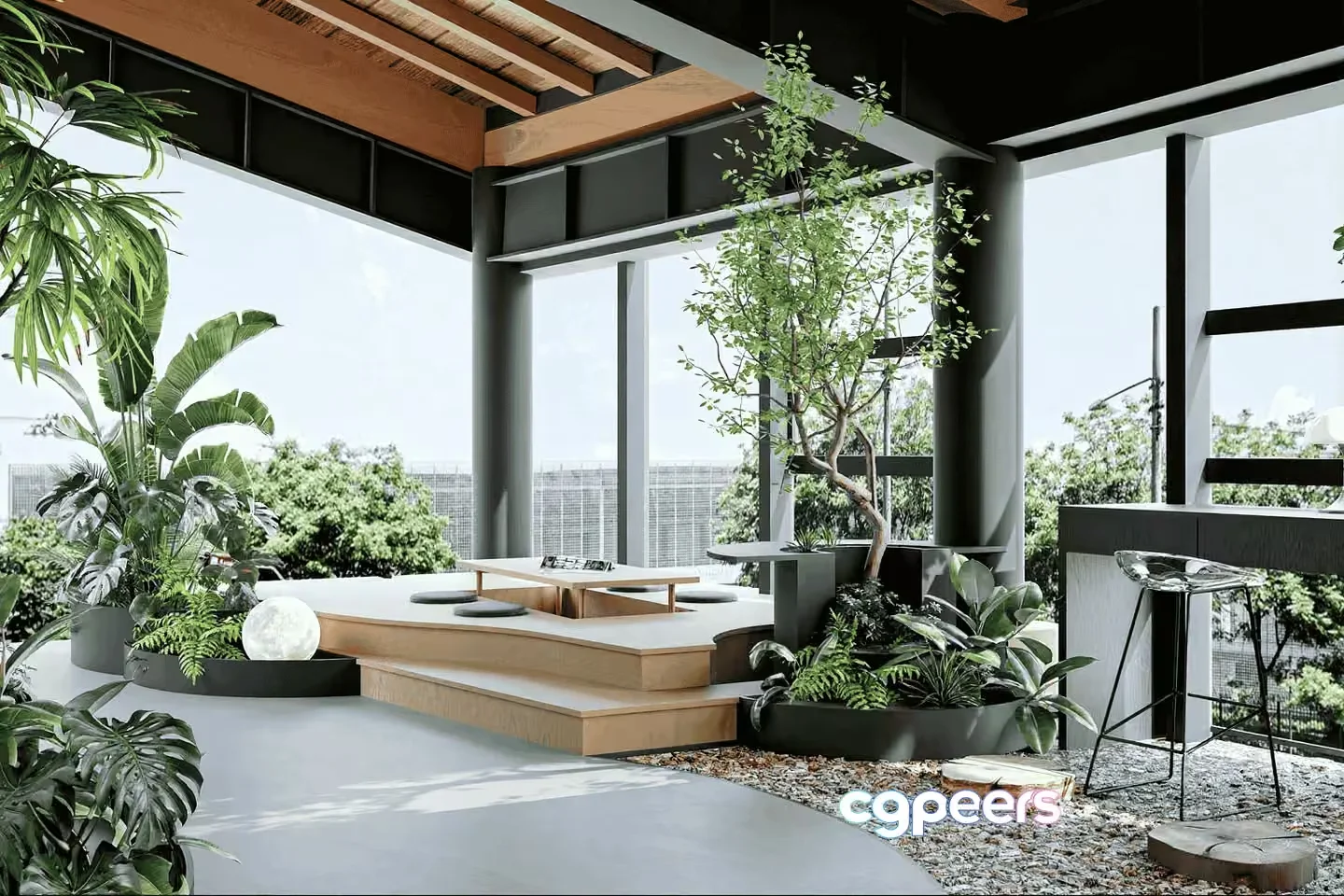 Modern Outdoor Space 3D Model – 18177 – VRAY Render