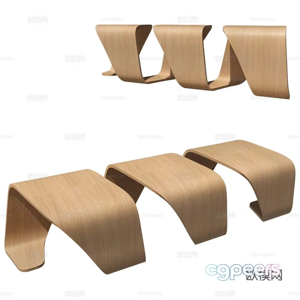 Modern minimalist bench wooden bench 3d model