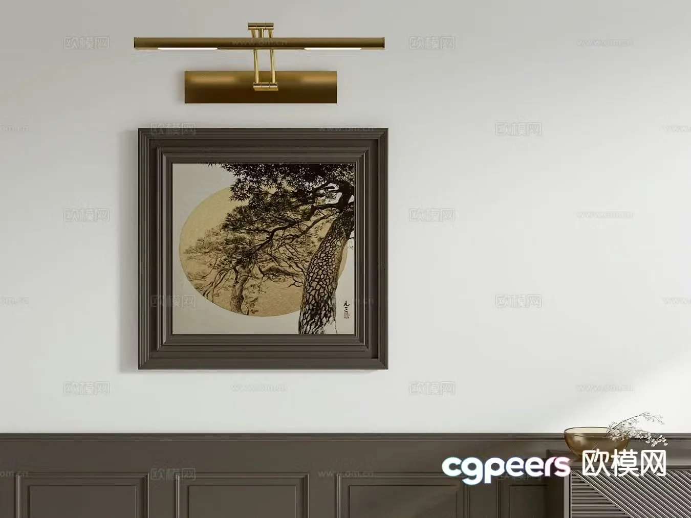 Medieval style decorative painting mirror headlight Zen hanging painting 3D model
