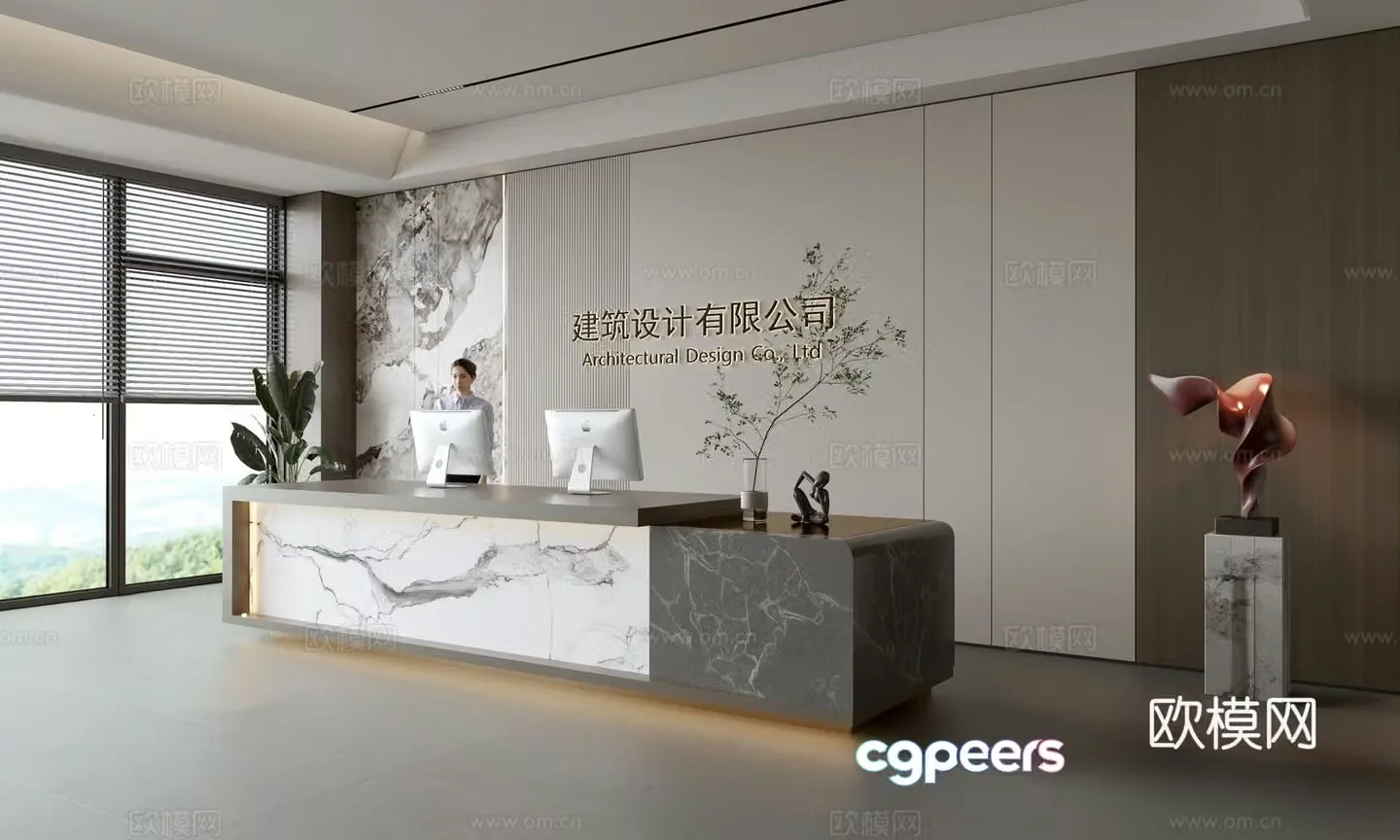 Modern company front desk reception area bar reception desk service desk company front desk background 3D model